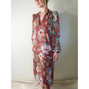 WILFRED Molly Midi Puff Sleeve Floral Long Sleeve Prairie Dress US SMALL